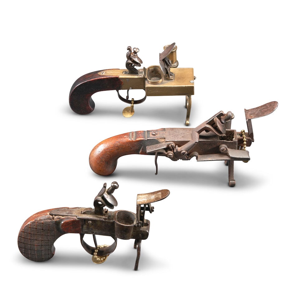 THREE FLINTLOCK TINDER LIGHTERS. (1 of 3)