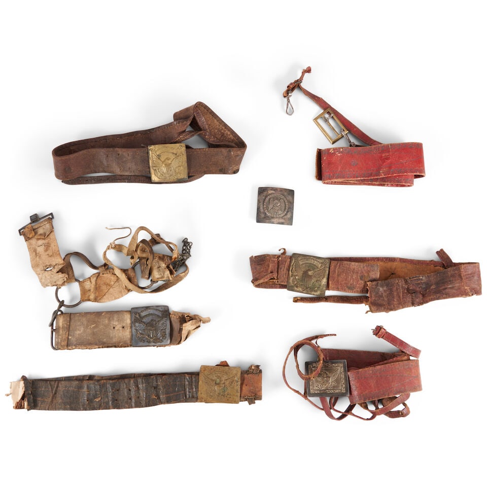 SIX EARLY 19TH CENTURY AMERICAN MILITIA BELTS AND BUCKLES. (1 of 1)