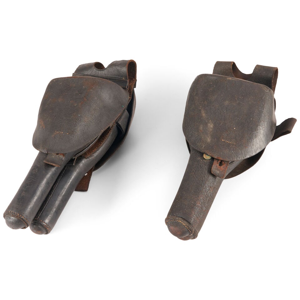 TWO PAIRS OF AMERICAN PATTERN 1850 SADDLE HOLSTERS FOR SINGLE-SHOT PISTOLS. (1 of 3)