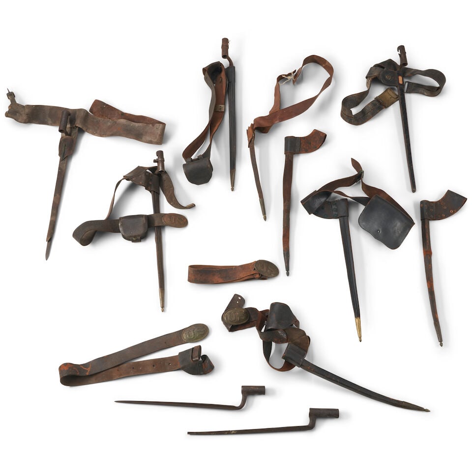 THIRTEEN 19TH CENTURY AMERICAN BELTS, BAYONETS AND RELATED ITEMS. (1 of 1)