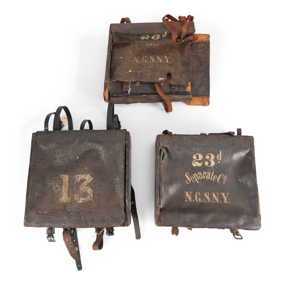 THREE MILITIA/CIVIL WAR KNAPSACKS. (1 of 2)