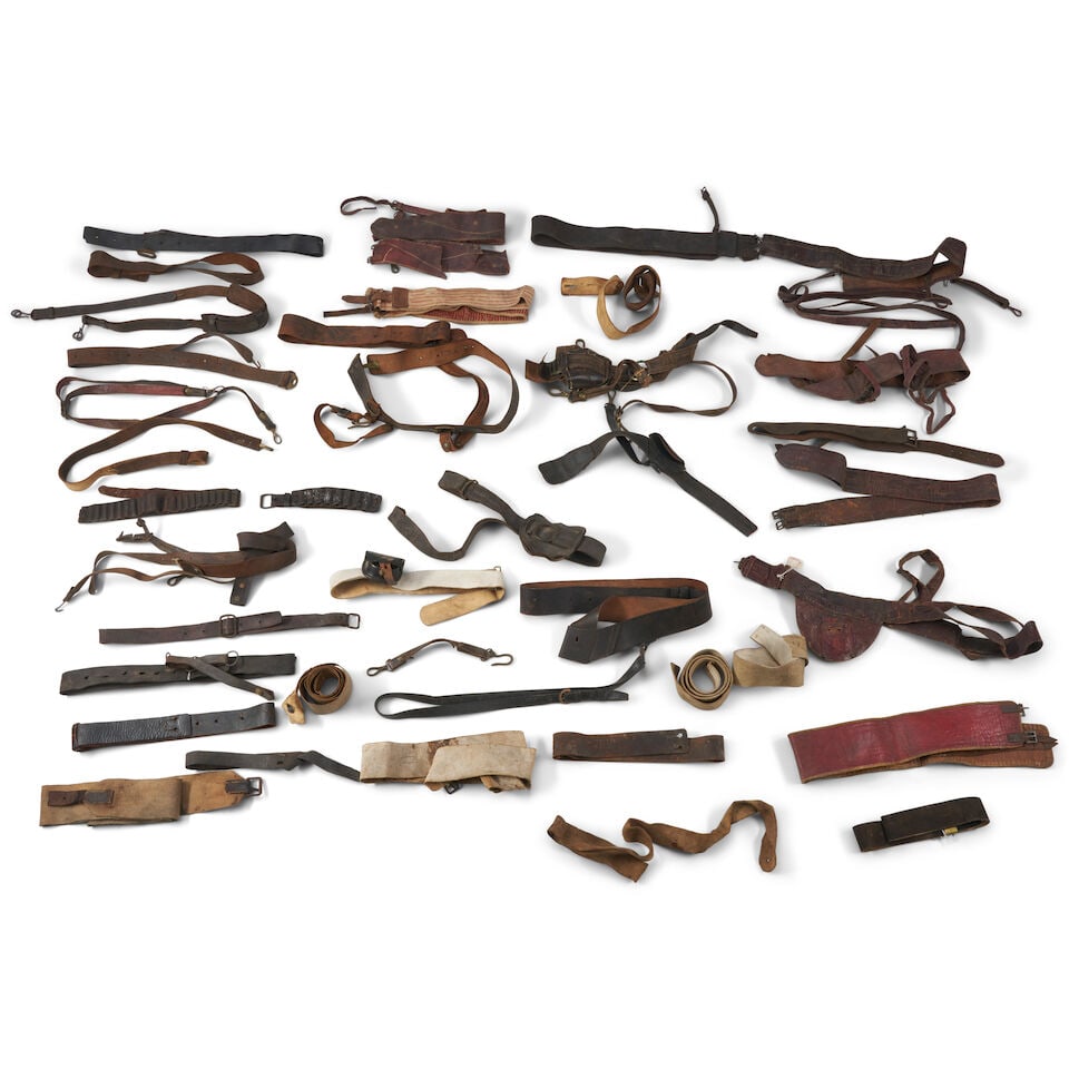 APPROXIMATELY THIRTY 19TH CENTURY FRAGMENTARY/SEMI-FRAGMENTARY AMERICAN MILITARY BELTS. (1 of 1)