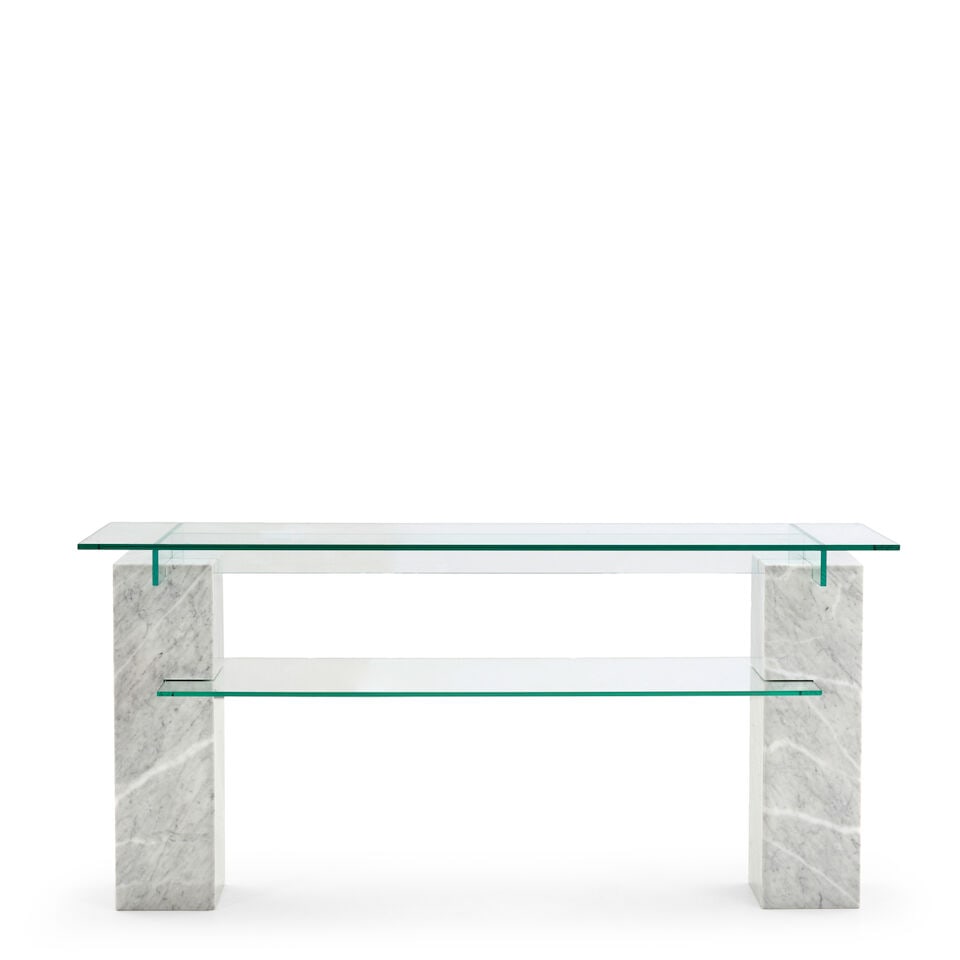 Three Contemporary Italian Carrara Marble and Glass Tables, - 2