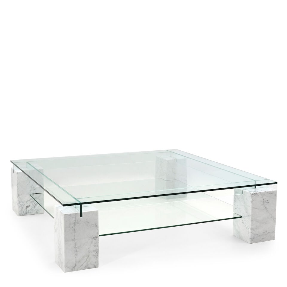 Three Contemporary Italian Carrara Marble and Glass Tables, - 3