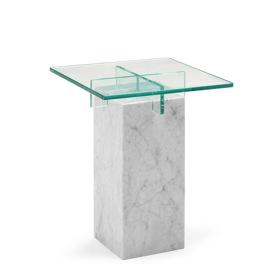 Three Contemporary Italian Carrara Marble and Glass Tables, - 4