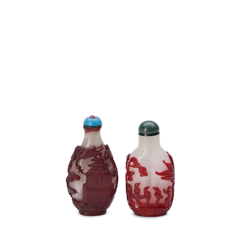 Two Red Overlay Glass Snuff Bottles, China, (2) - 2