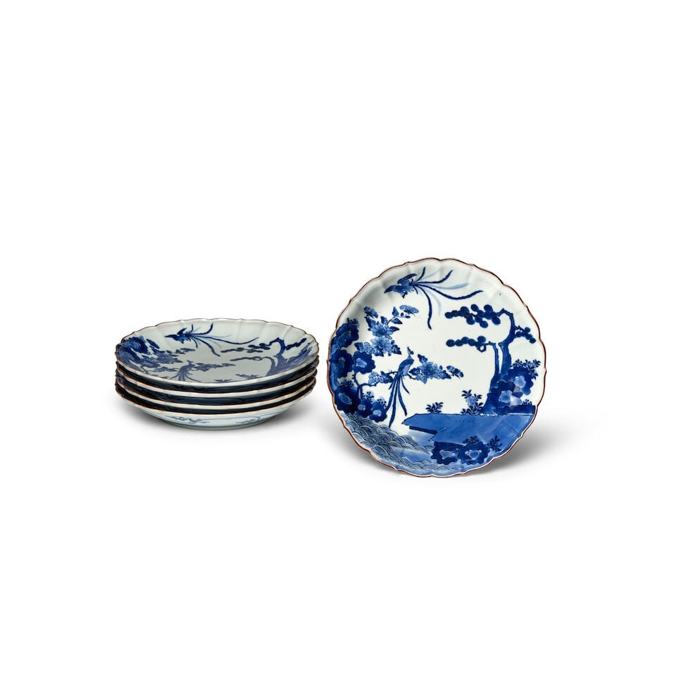A Set of Five Large Arita Blue and White Dishes, Japan, 19th century, (5) - 2