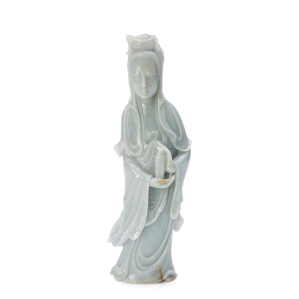 A Jadeite Figure of Guanyin Holding a Vase China, 20th century, (1 of 2)
