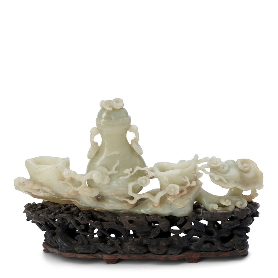 A Nephrite Naturalistic Grouping and Vase China, 19th/20th century, (1 of 2)