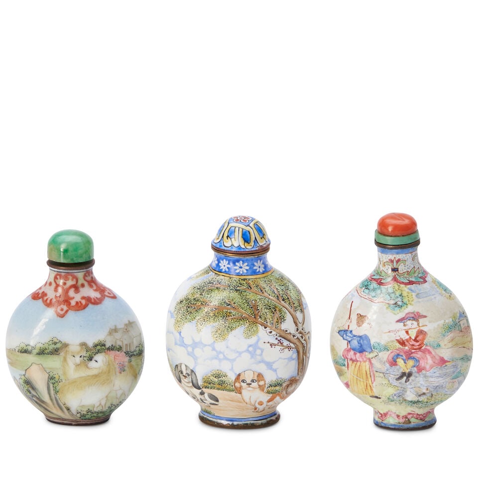 Three Enameled Snuff Bottles, China, (3) - 2