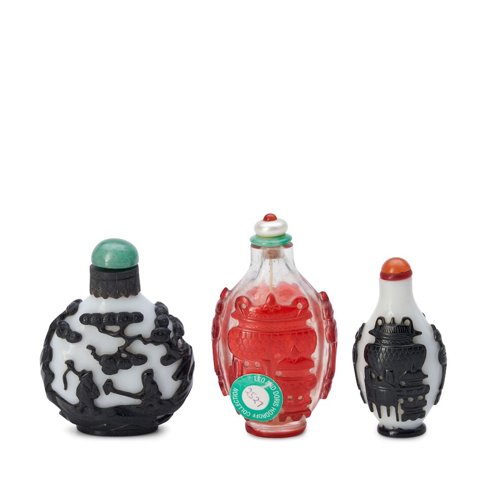 Three Glass Overlay Snuff Bottles, China, (3) - 2