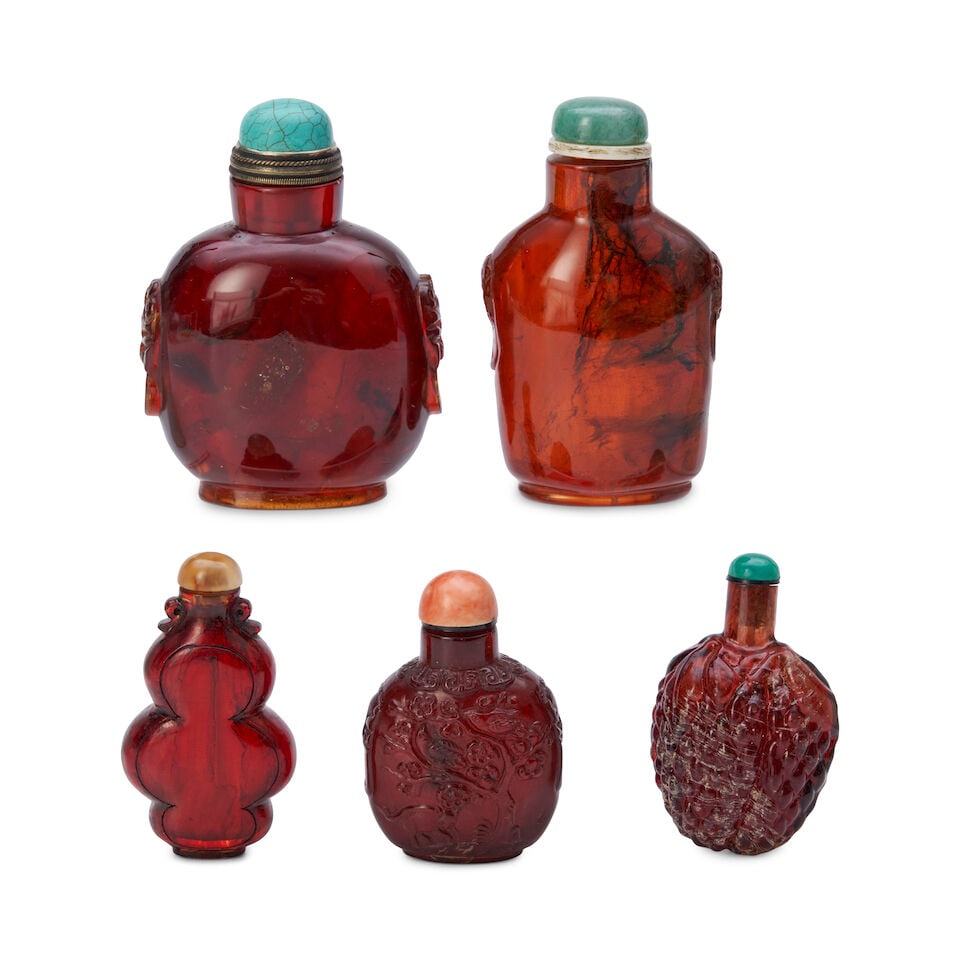 Five Amber Snuff Bottles, China, (5) (1 of 1)