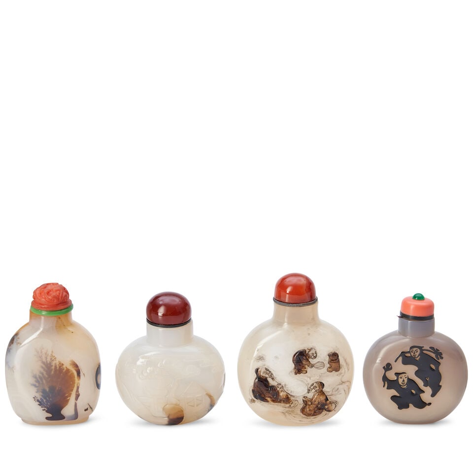 Four Agate Snuff Bottles, China, (4) (1 of 2)