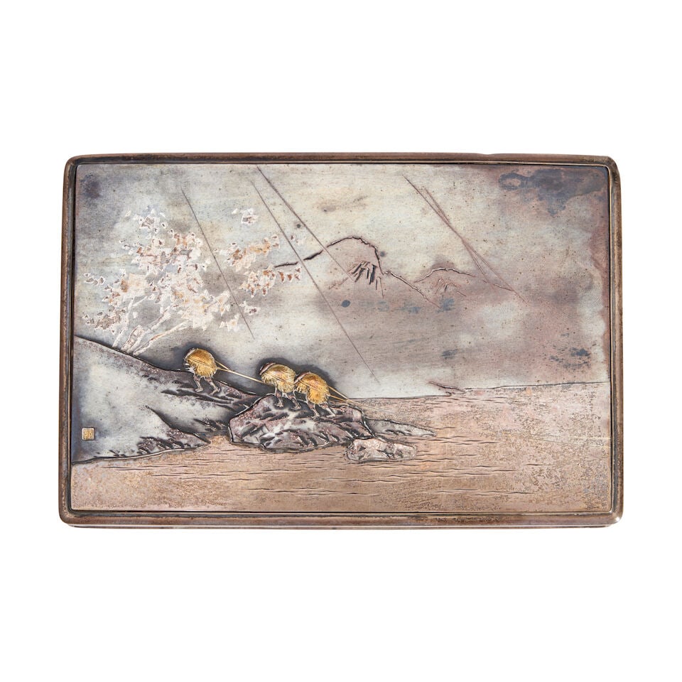 A Silver And Mixed-metal Inlaid Rectangular Cigar Box, Japan, Taisho era (1912-1926), early 20t... (1 of 2)