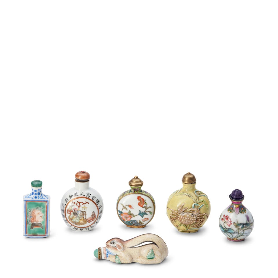 Six Enameled Porcelain Snuff Bottles, China, (6) (1 of 2)