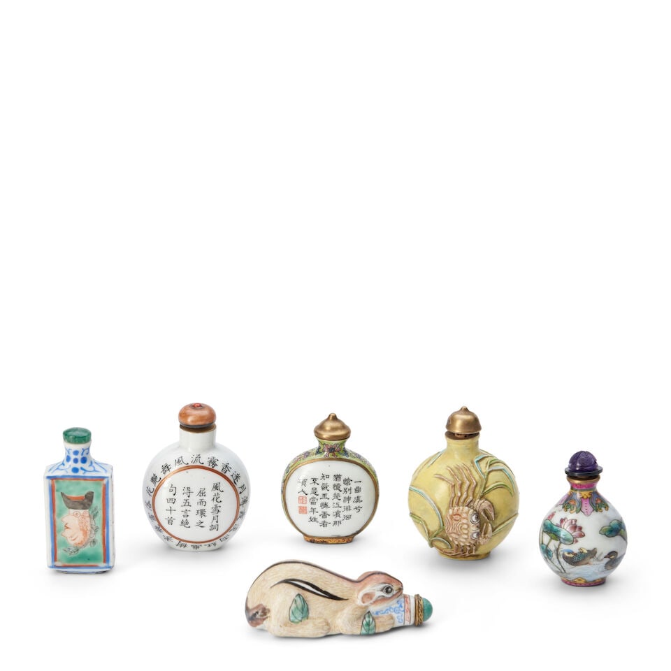 Six Enameled Porcelain Snuff Bottles, China, (6) - 2