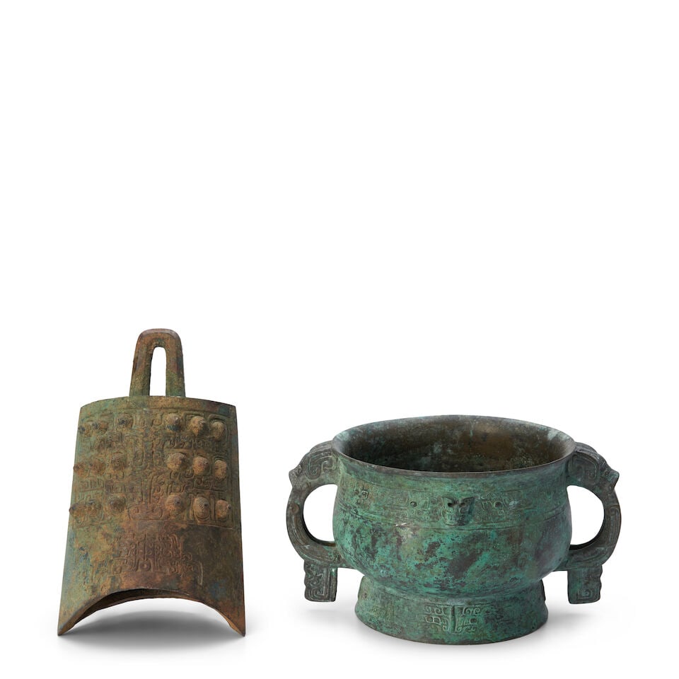 An Archaistic Ritual Bronze Bell, Yong and a Vessel, Gui China, (1 of 1)