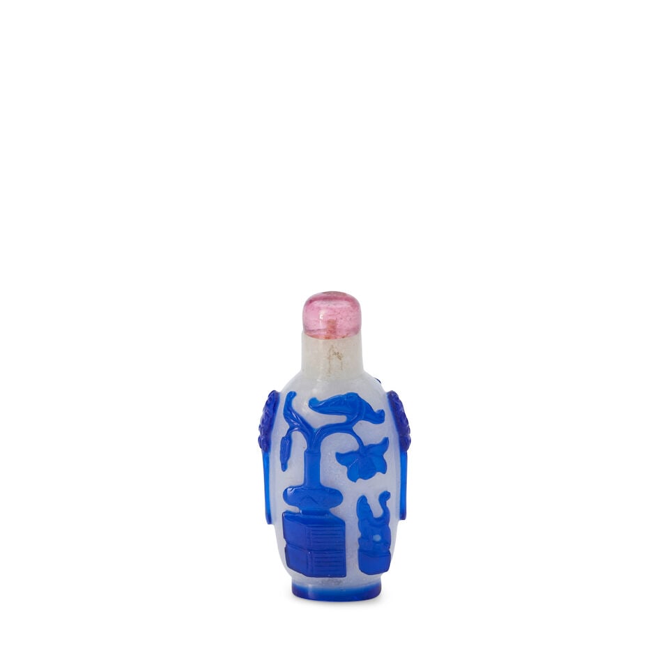A Blue Overlay on Snowflake Glass Snuff Bottle, China, - 2