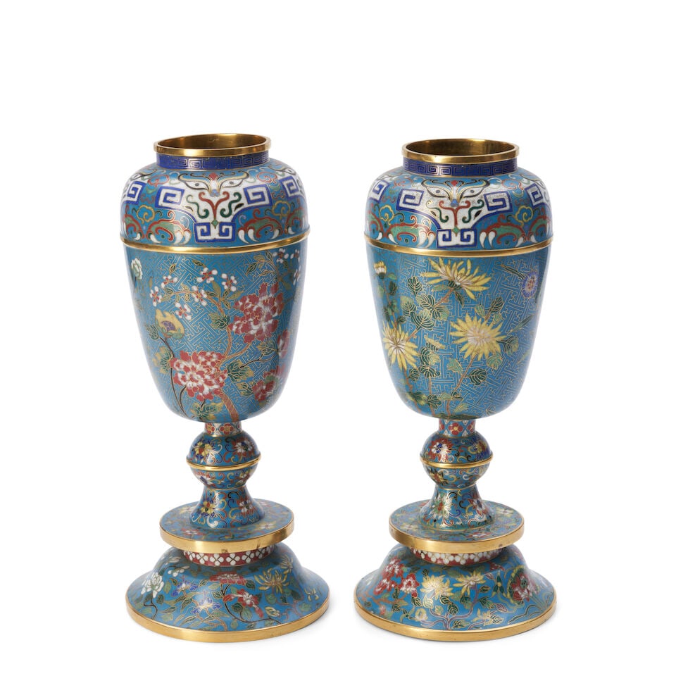 A Pair of Cloisonne Vases on Pedestal Bases China, 19th/20th century (1 of 1)