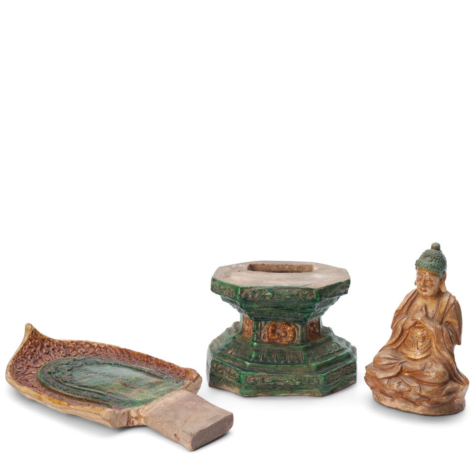A Sancai-glazed Votive Shrine and Figure of Buddha China, possibly Ming dynasty, - 2