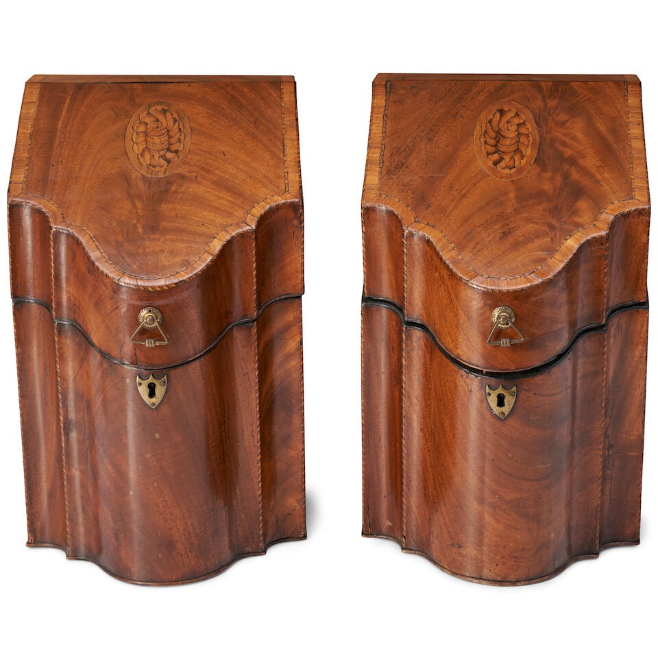 Pair of George III Inlaid Mahogany Knife Boxes, circa 1800, (1 of 2)