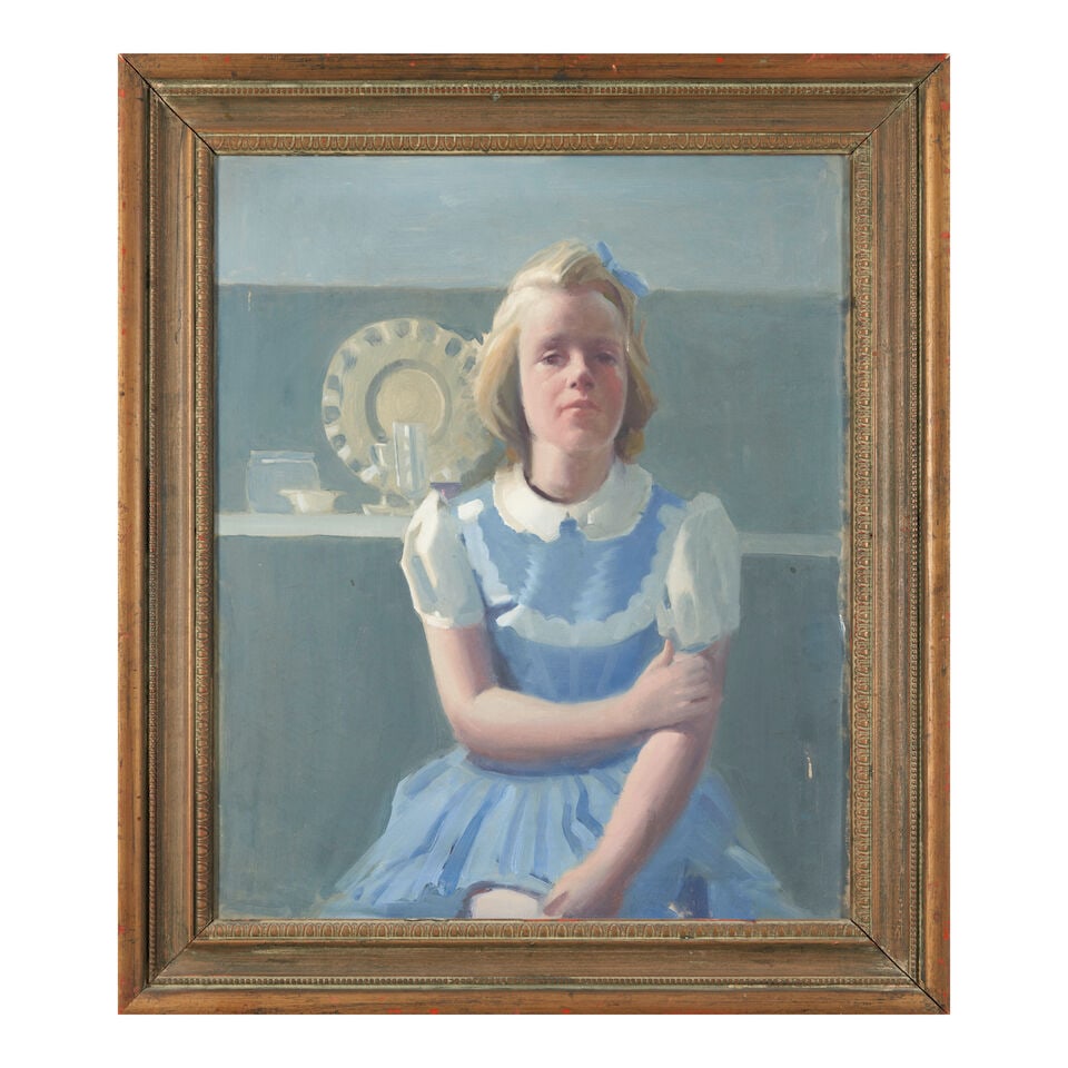 Arthur F. Maynard (American, 1920-1991) Portrait of a Girl in Blue, framed, sight size 23 1/2 x... - 3