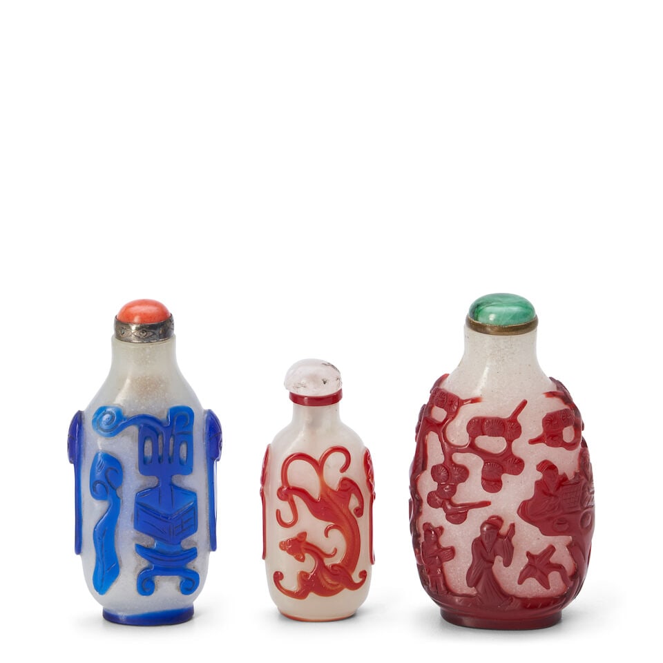 Three Overlay Glass Snuff Bottles, China, (3) - 2