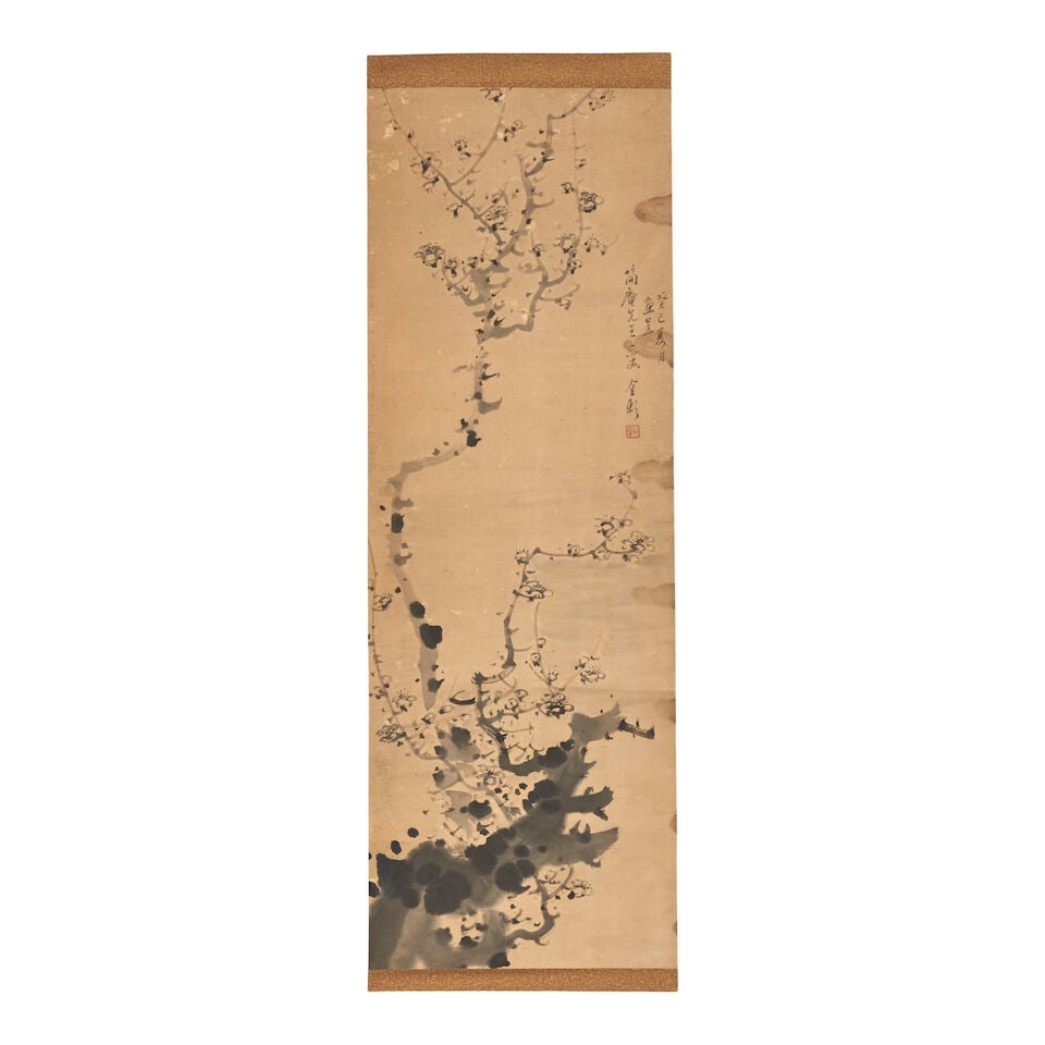 A Hanging Scroll of Prunus, Japan or China, 19th/20th century, - 2