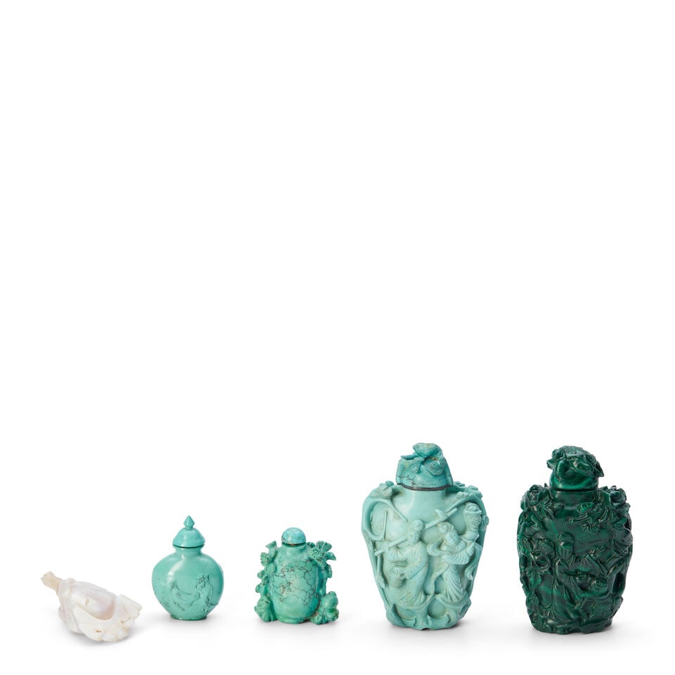 Five Carved Stone Bottles, China, (5) - 2