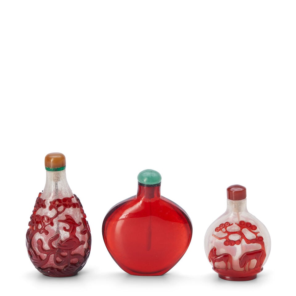 Three Glass Snuff Bottles, China, (3) - 2