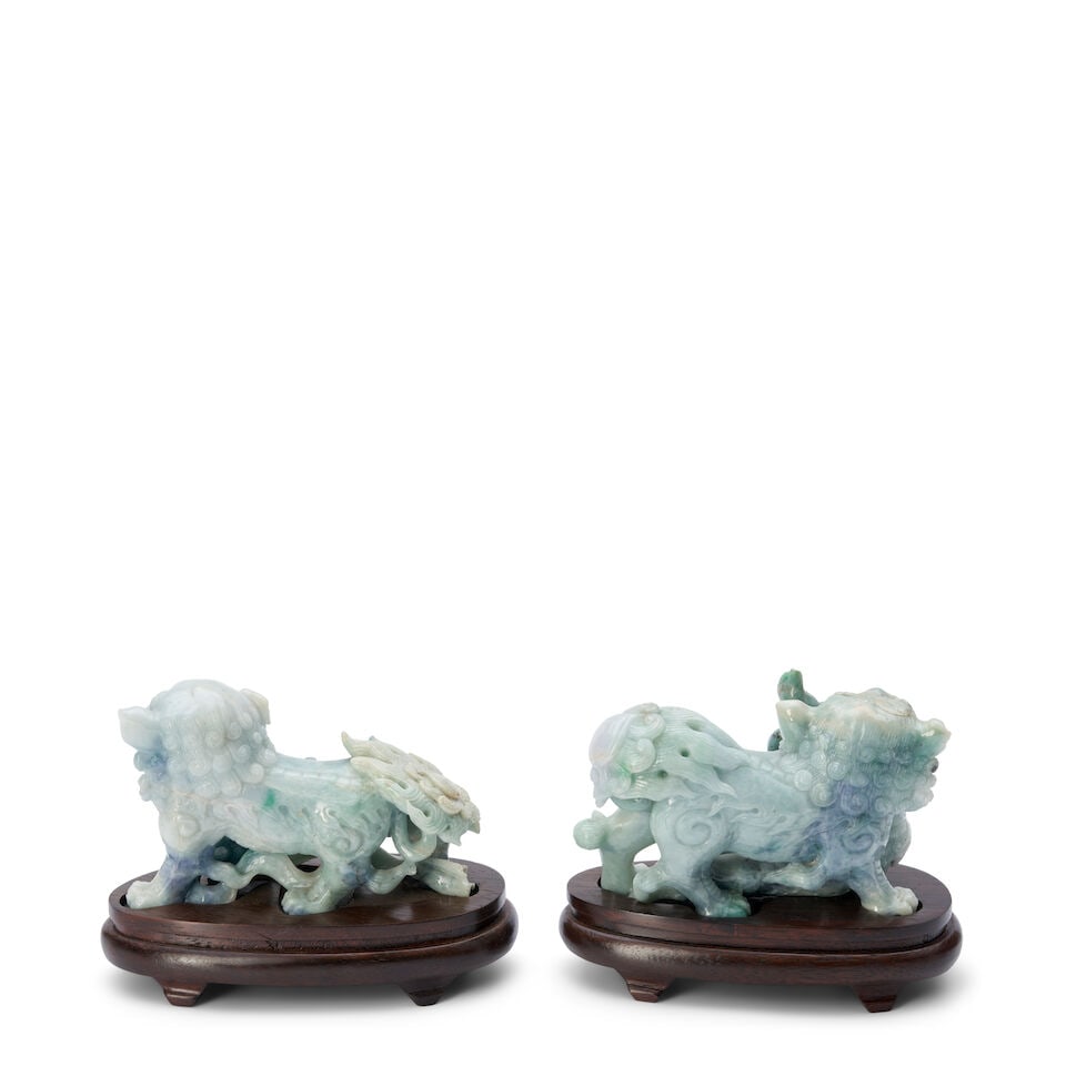 A Pair of Jadeite Buddhist Lions China, 20th century, (2) - 2