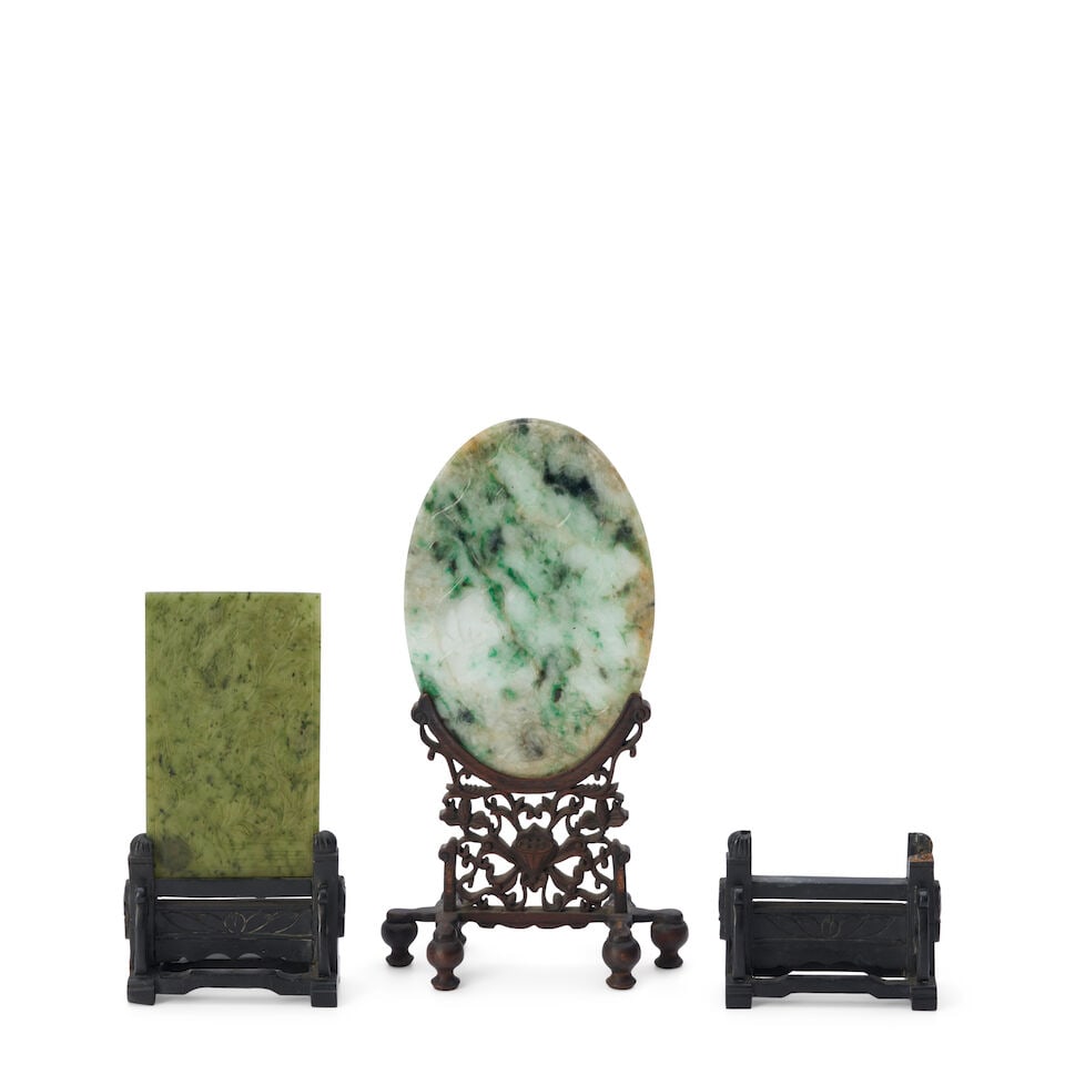 Two Jadeite Plaques on Stands China, (3) (1 of 2)