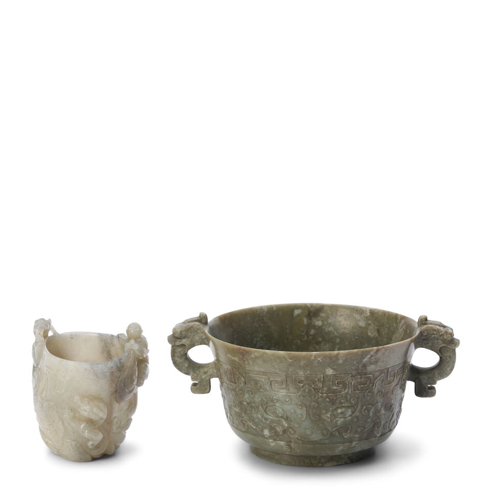 A Large Hardstone Handled Vessel and A Brush Washer China, 20th century, (2) (1 of 2)