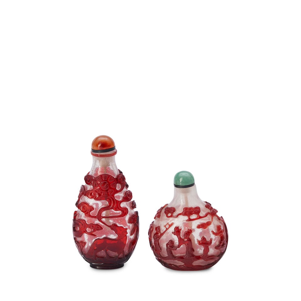 Two Red Overlay Glass Snuff Bottles, China, (2) (1 of 2)