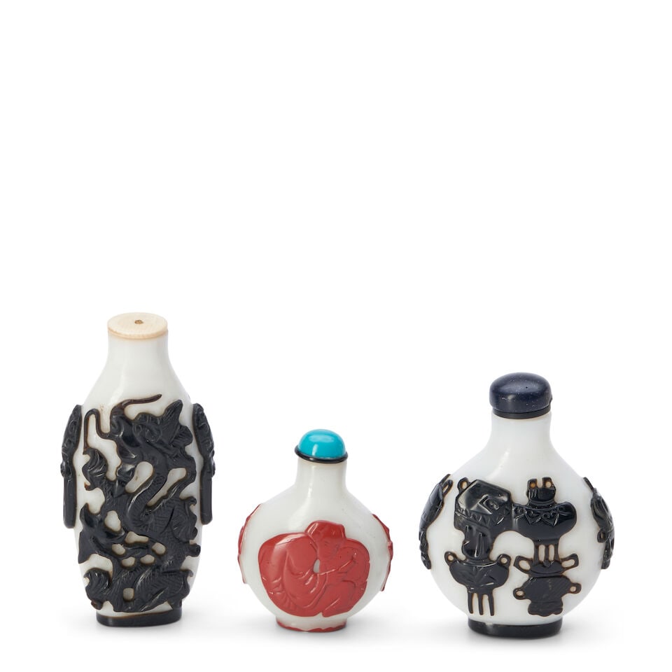 Three Overlay Glass Snuff Bottles, China, (3) (1 of 2)