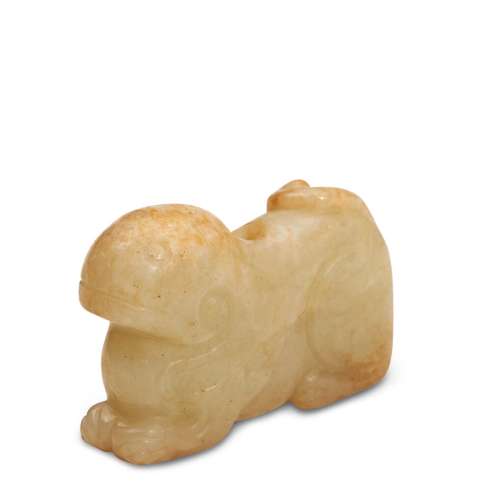 A Celadon Nephrite Carving Of A Crouched Tiger, China, - 2