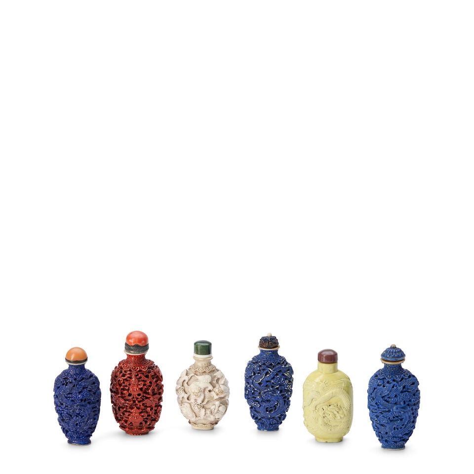 Six Molded Porcelain Snuff Bottles, China, (6) (1 of 2)
