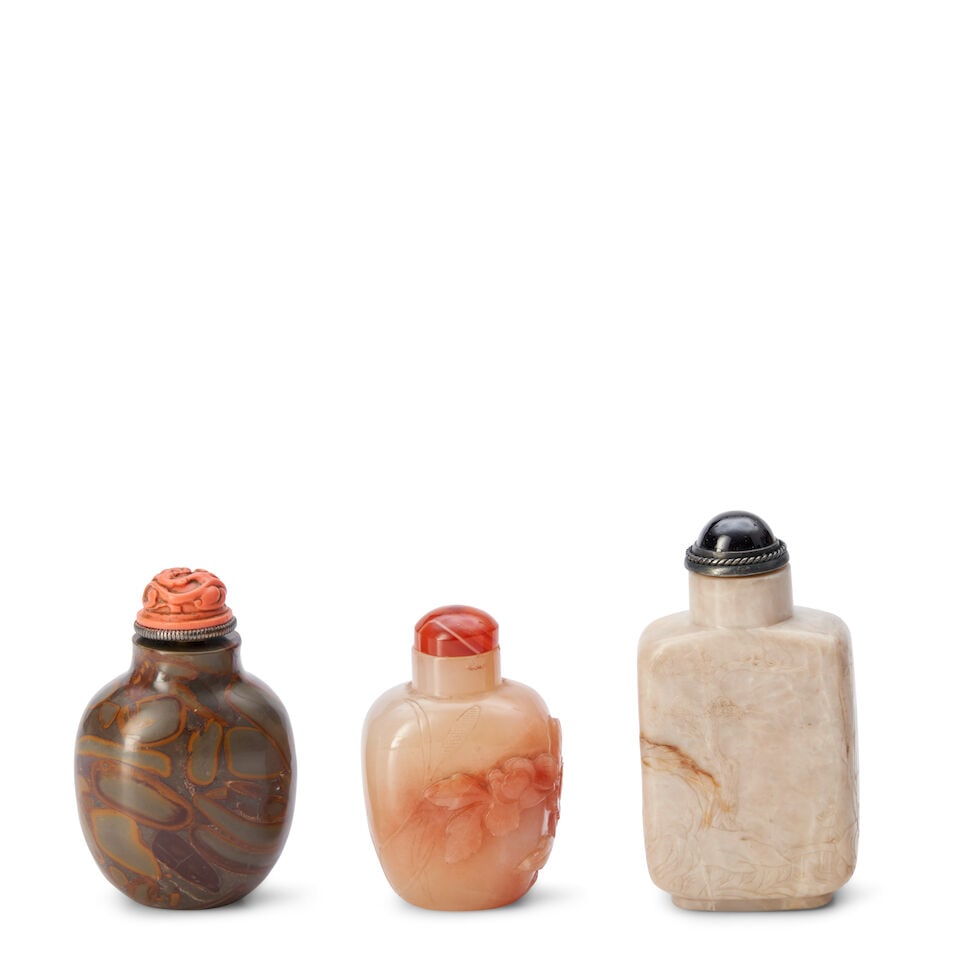 Three Agate Snuff Bottles, China, (3) - 2