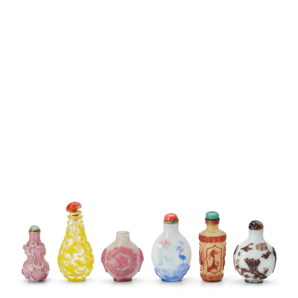 A Group of Six Overlay Glass Snuff Bottles, China, (6) - 2
