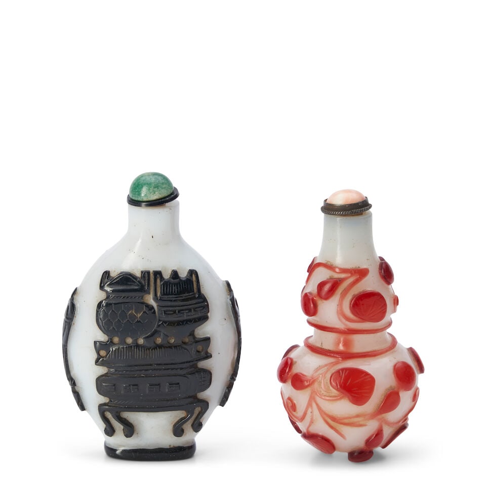 Two Glass Overlay Snuff Bottles, China, (2) (1 of 2)