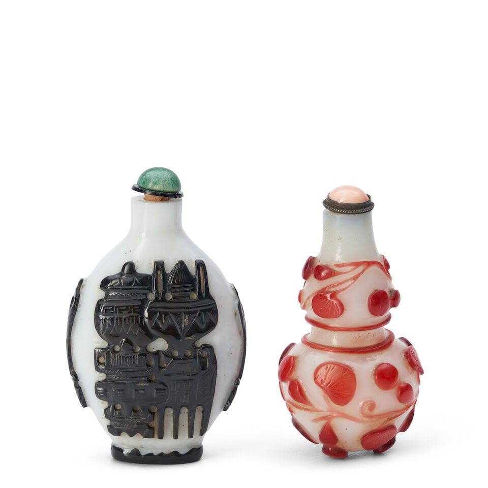 Two Glass Overlay Snuff Bottles, China, (2) - 2