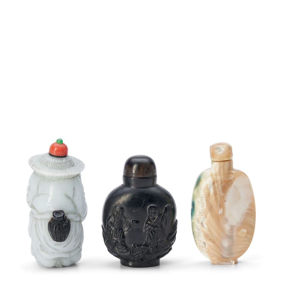 A Group of Three Carved Hardstone Snuff Bottles, China, (3) - 2