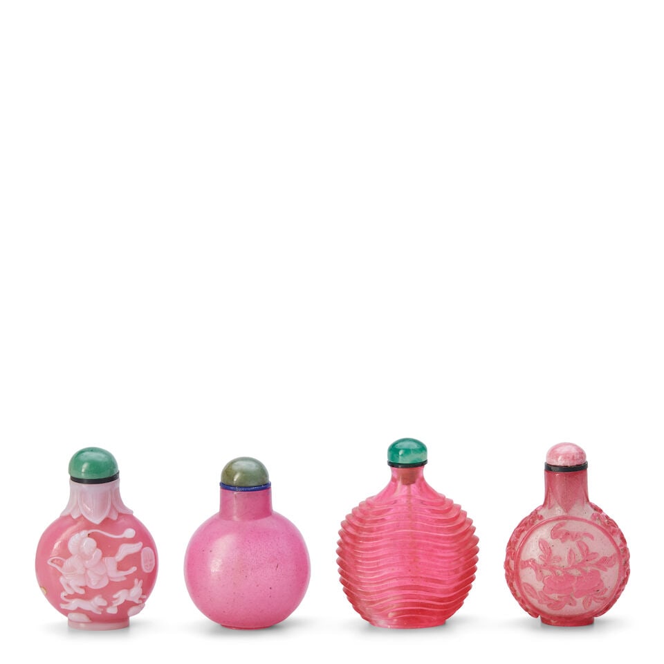 A Group of Four Pink Glass Snuff Bottles, China, (4) (1 of 2)