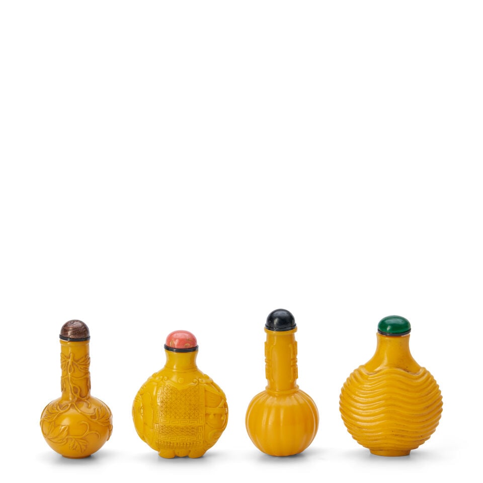 A Group of Four Yellow Glass Snuff Bottles, China, (4) - 2