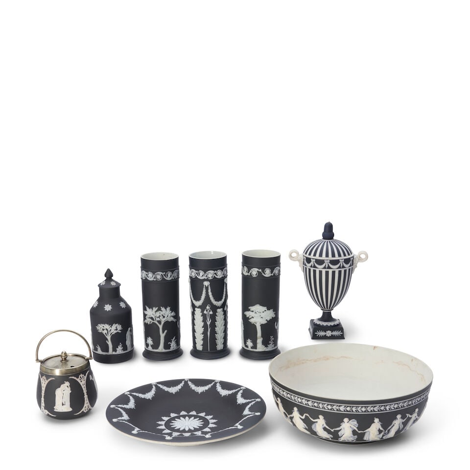Eight Wedgwood Black Jasper Dip Items, England, 19th and 20th century, (1 of 1)
