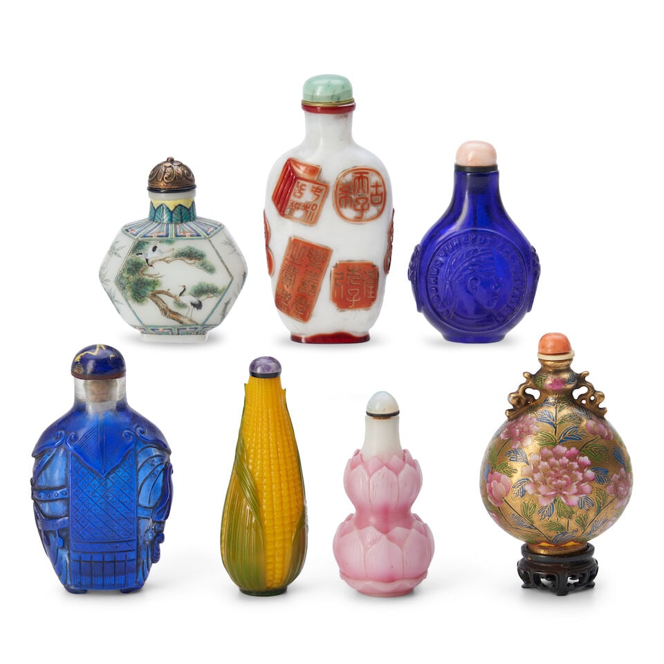 A Group of Seven Glass and Enameled Snuff Bottles, China, (7) (1 of 2)