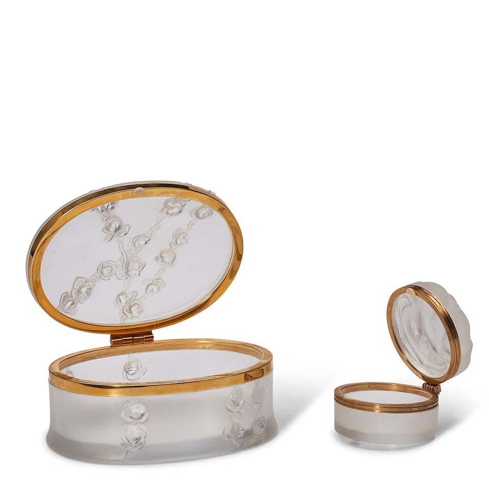 Two Lalique Glass And Gilt Metal Boxes, 20th century, - 2