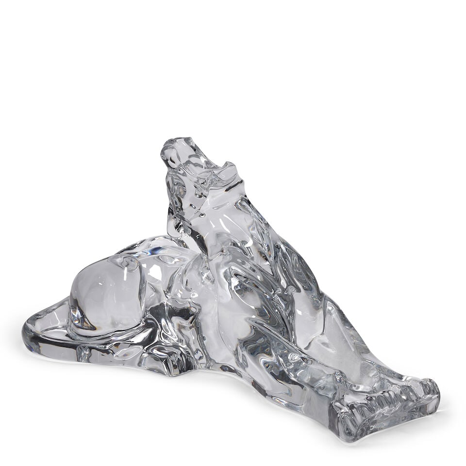 Baccarat Clear Crystal Reclining Lioness Sculpture, France, 20th century, - 2