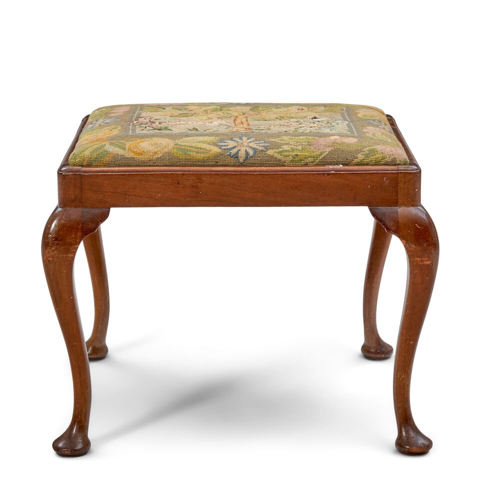 George III-Style Wooden and Needlework Footstool, 19th century, (1 of 2)