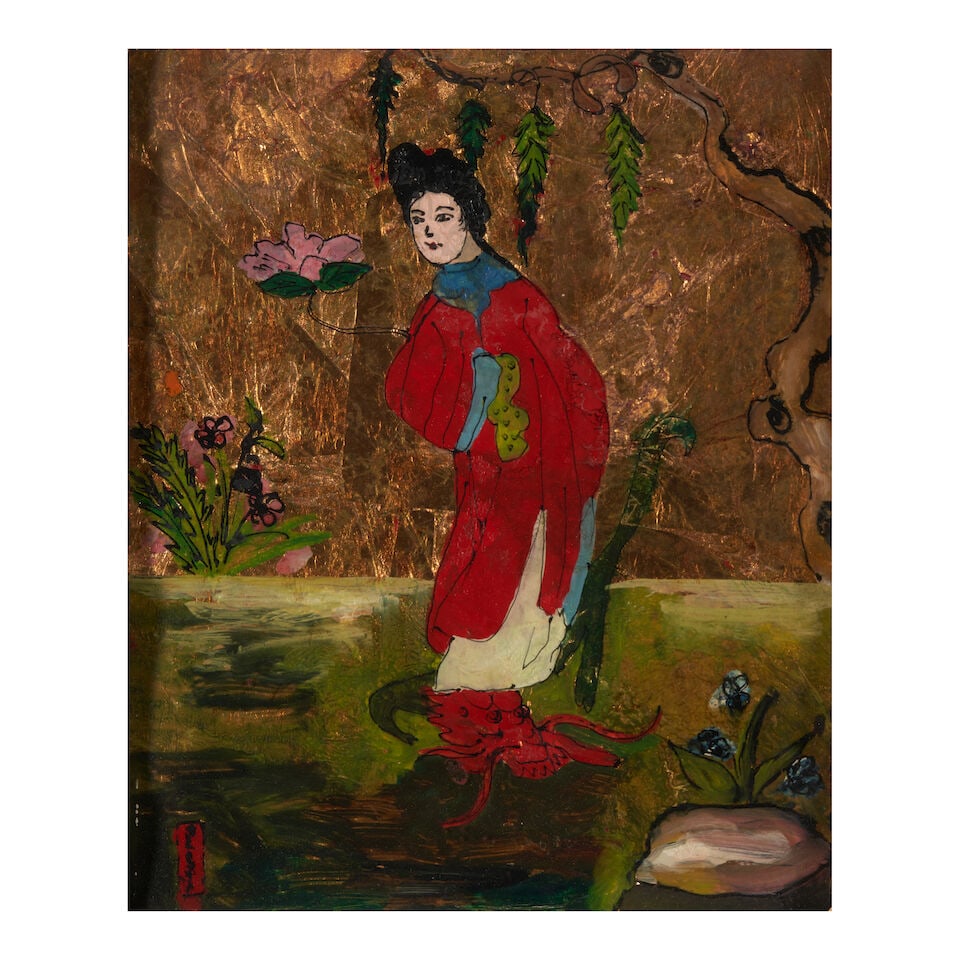 Two Framed Chinese Reverse-Painted Glass Panels, 20th century, - 3